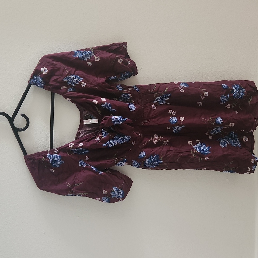 Xhilaration Floral Print Elbow Sleeve V-Neck Tie Front Mini Dress Medium